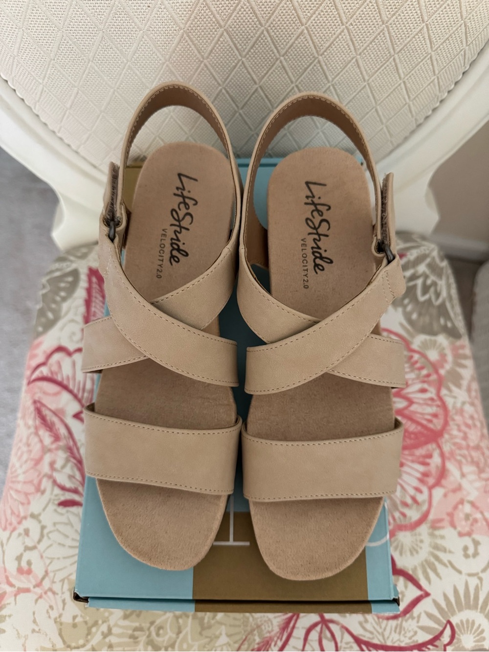Life Stride Tan Cross-Strap Slingback Sandals